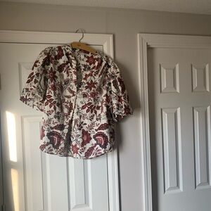 Joie Red and White Floral Blouse